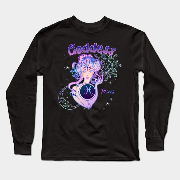 Zodiac Pisces Goddess Queen Horoscope Long Sleeve T-Shirt by The Little Store Of Magic